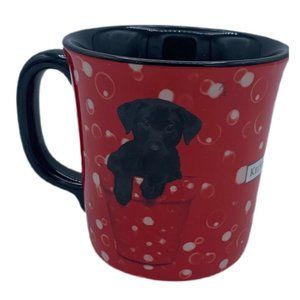 Keith Kimberlin Black Lab Puppy With red Background Black Inside White Bubbles